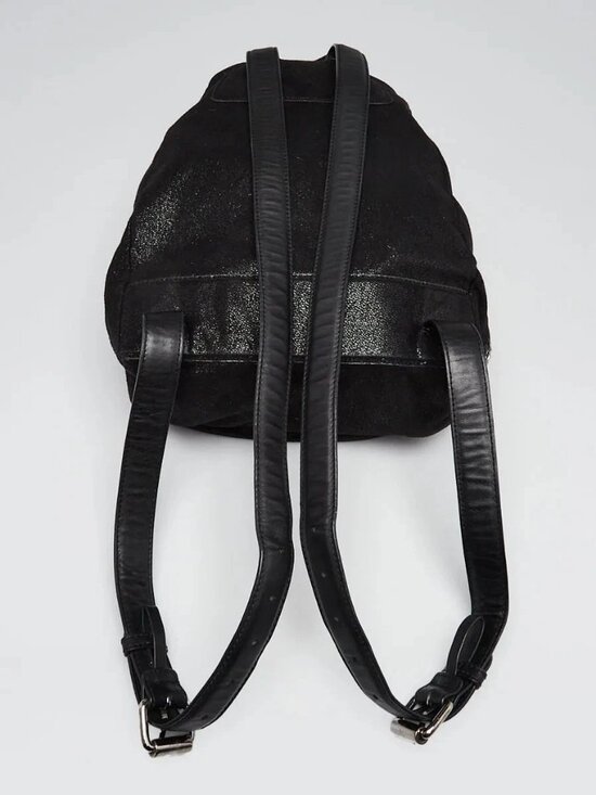 Stella McCartney Black Shaggy Deer Faux Leather Falabella Small Rucksack Bag